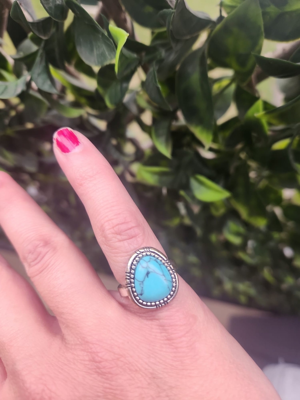 Turquoise Teardrop Stone Ring in Silver - Women Jewelry
